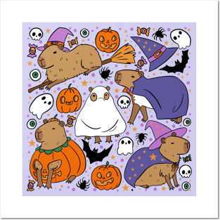 Cute halloween capybaras illustration Posters and Art